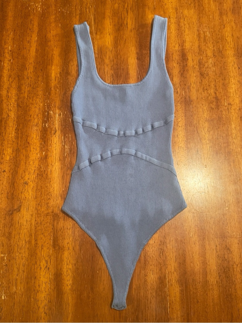 Love Tree Ribbed Scoop One-Piece Bodysuit - Dusty Blue Size Medium
